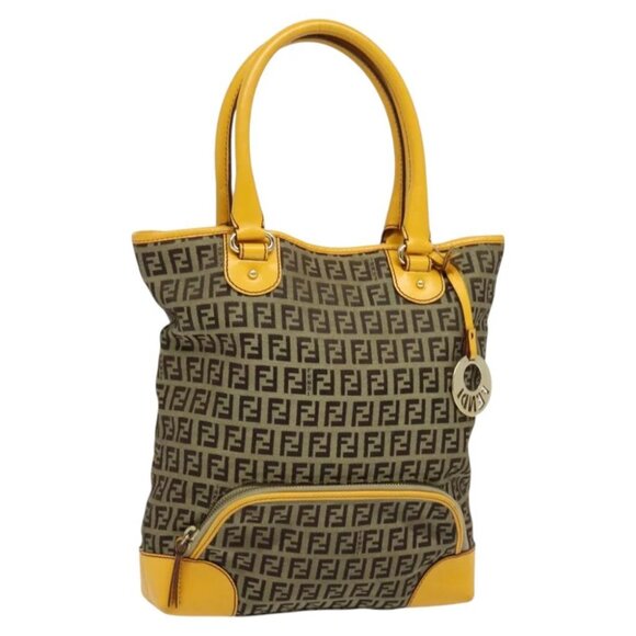 FENDI Zucca Canvas Hand Bag Beige Gold Auth 118014